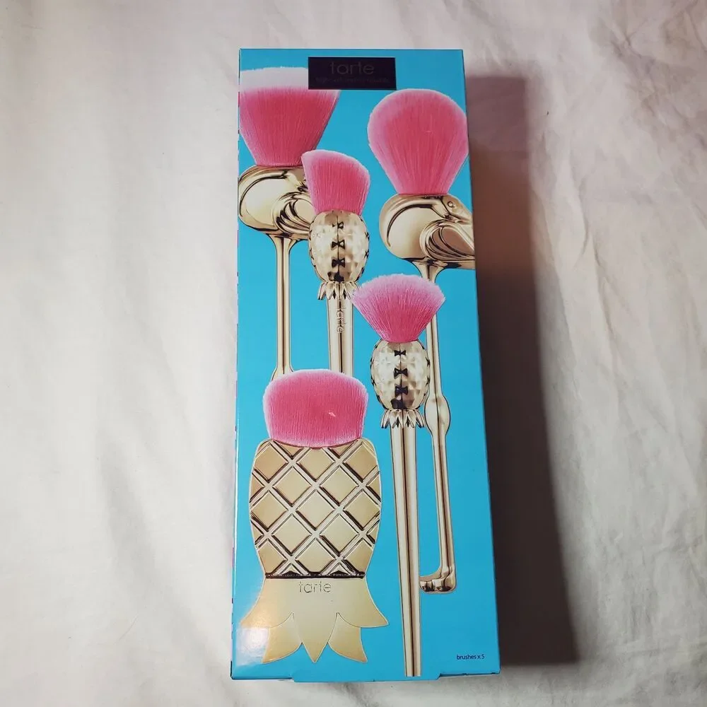 NIB Tarte Let's Flamingle Makeup Brush Set | 5 Full-size Brushes